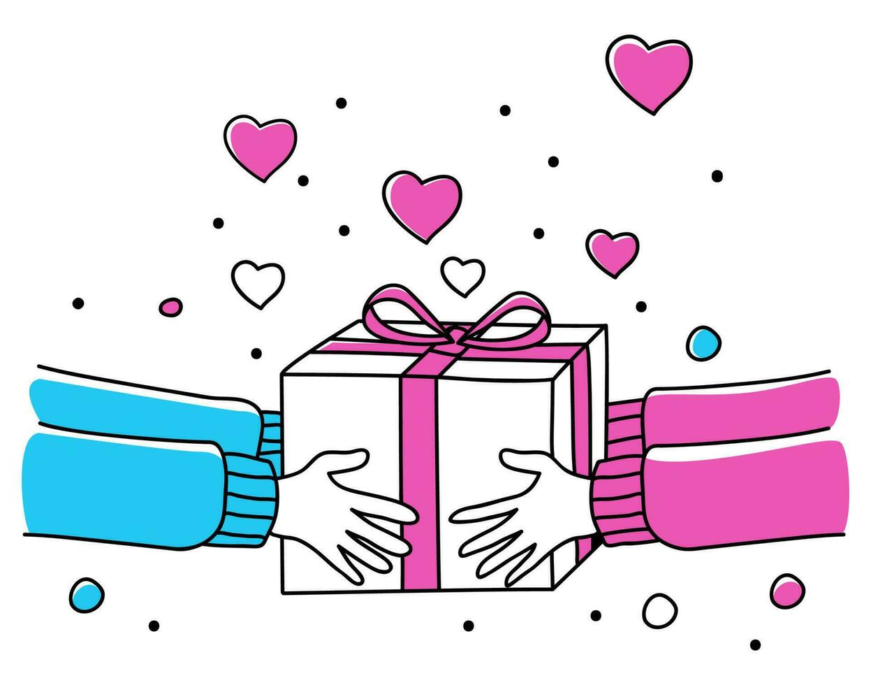 Human hands giving gift box vector