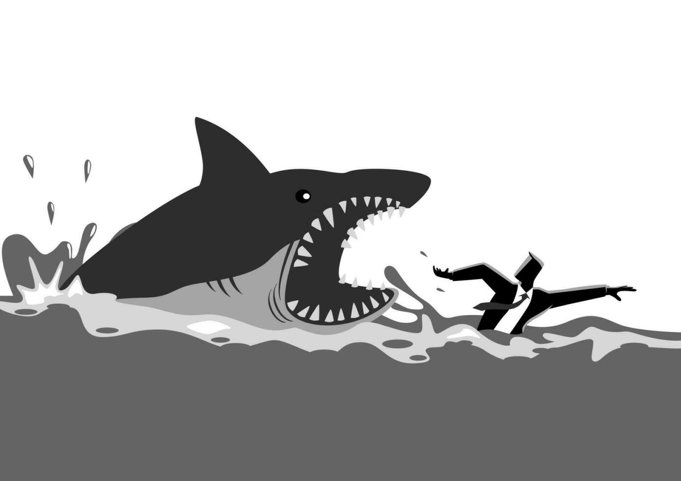 empresario nadando en pánico evitando tiburón ataques vector