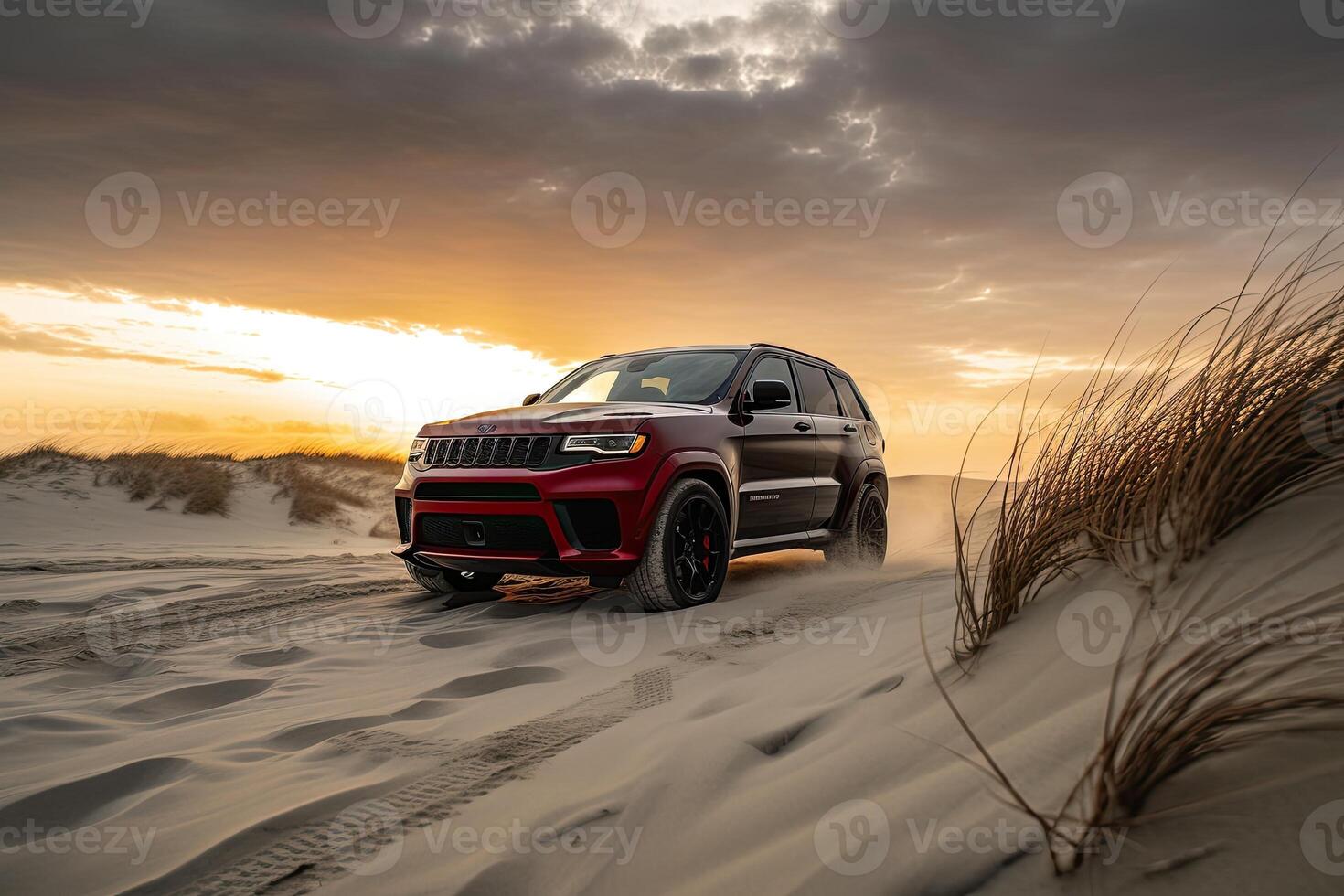 luxury car on sand dunes. photo