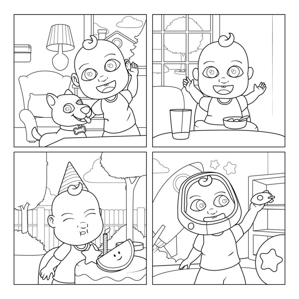 Cute Toddler Character Coloring Pages 23979853 Vector Art at Vecteezy