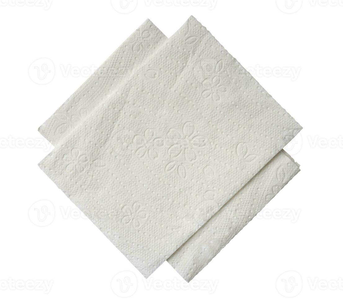 Top view of two folded pieces of white tissue paper or napkin in stack isolated on white background with clipping path photo