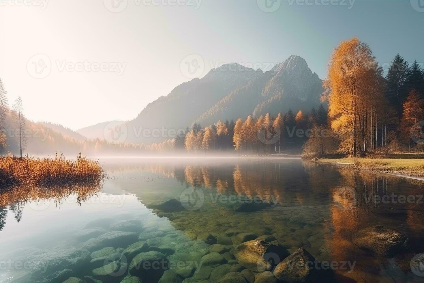 Fantastic autumn view of Bled lake. Popular travel destination in Slovenia, Europe. Beauty world. photo