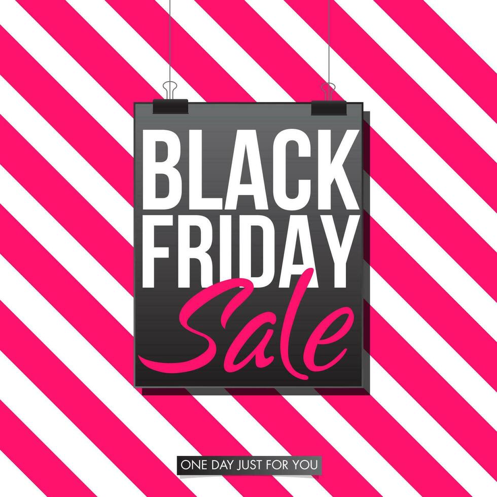Black Friday Sale label hanging on striped background can be used as poster or template design. vector