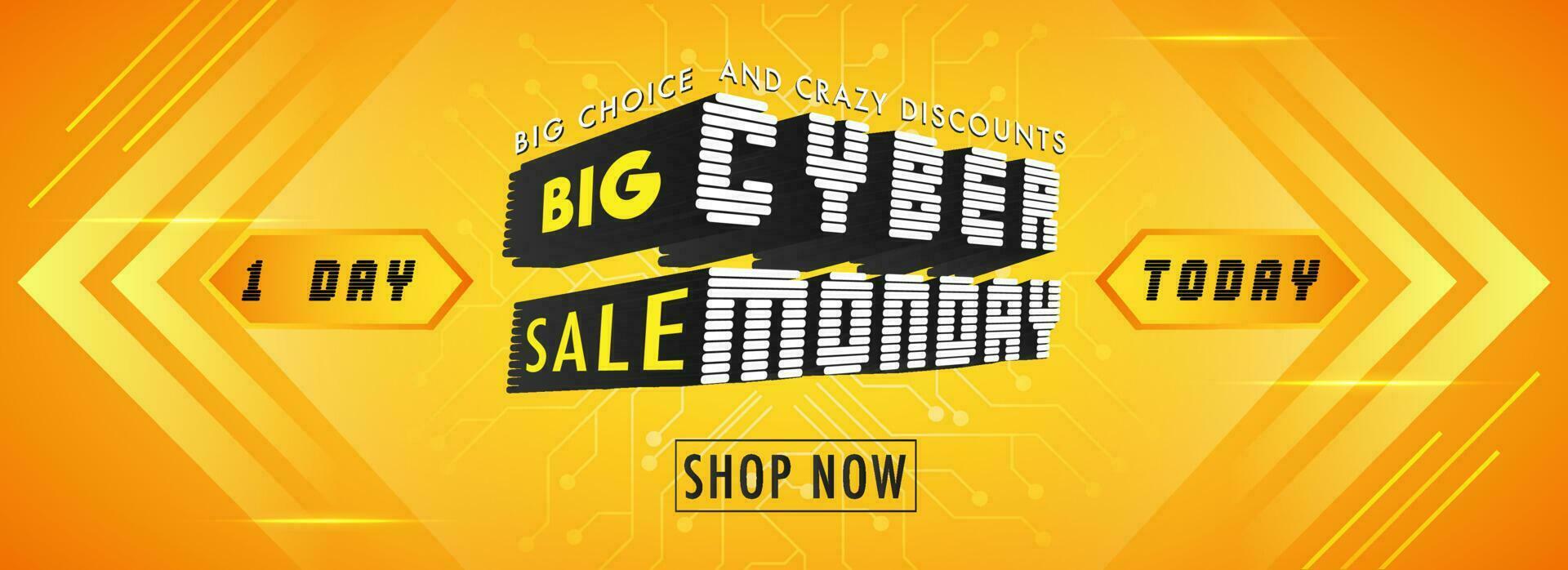 Big Sale advertising banner design with 3D creative text Cyber Monday on orange background. vector