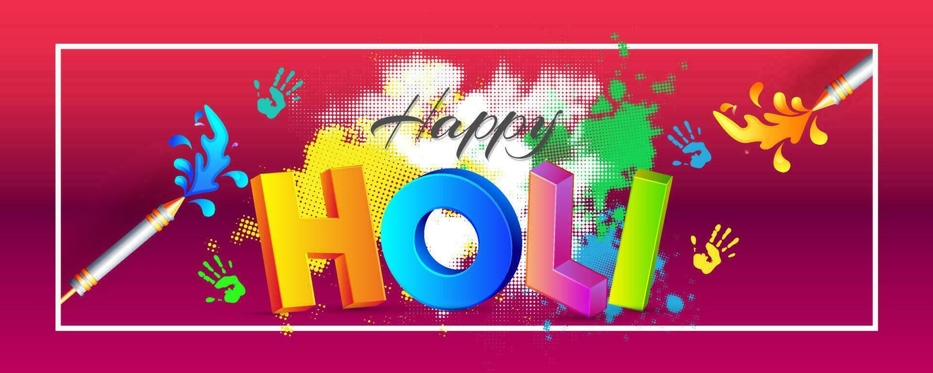 3D colorful text holi on glossy halftone background, festival of colors celebration header or banner design. vector