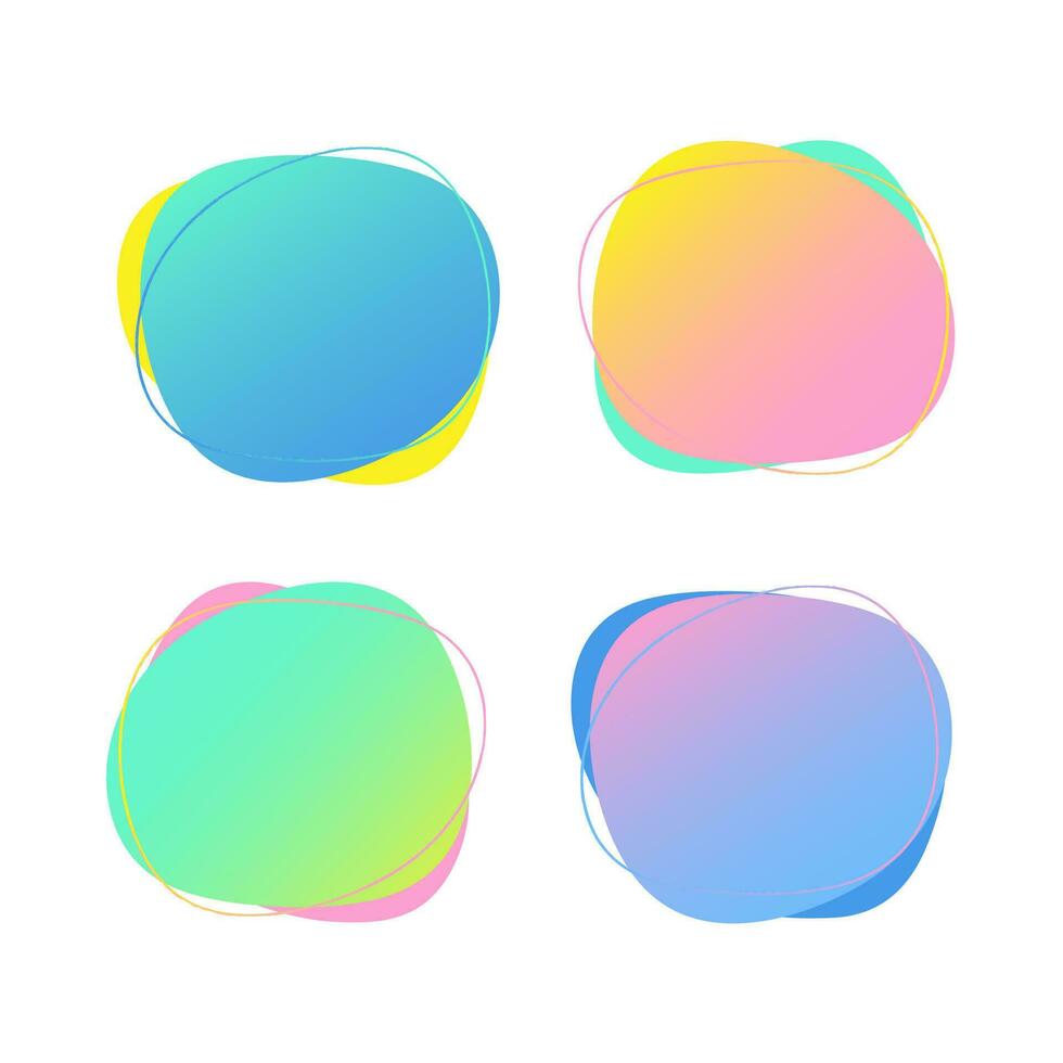 Oval figure with line, template with place for text.Set of bubble spots background with gradient fill in pink, blue, yellow colors. Vector image.