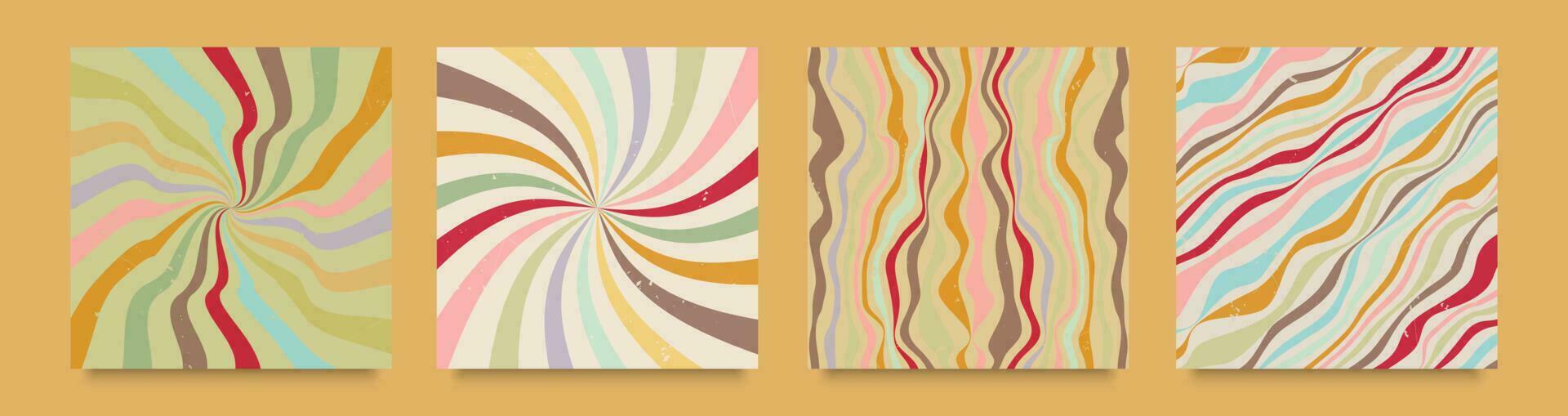 Retro backgrounds from the 70s. Waves and sunbeams. Vintage aged texture. vector