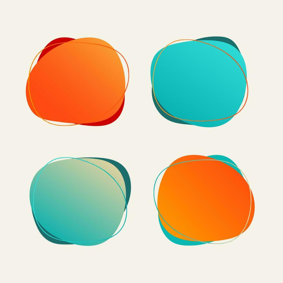 Oval shape with line, template with place for text.Set of bubble blots background with gradient fill in orange, green, red colors. Vector image.