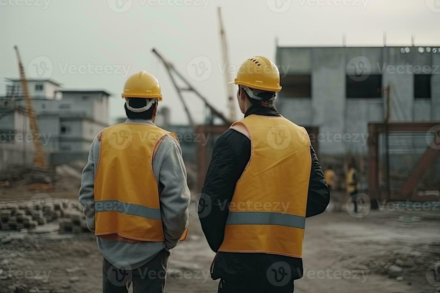 Engineer and Architect at the Construction Site. Engineering and Architecture Concept. photo