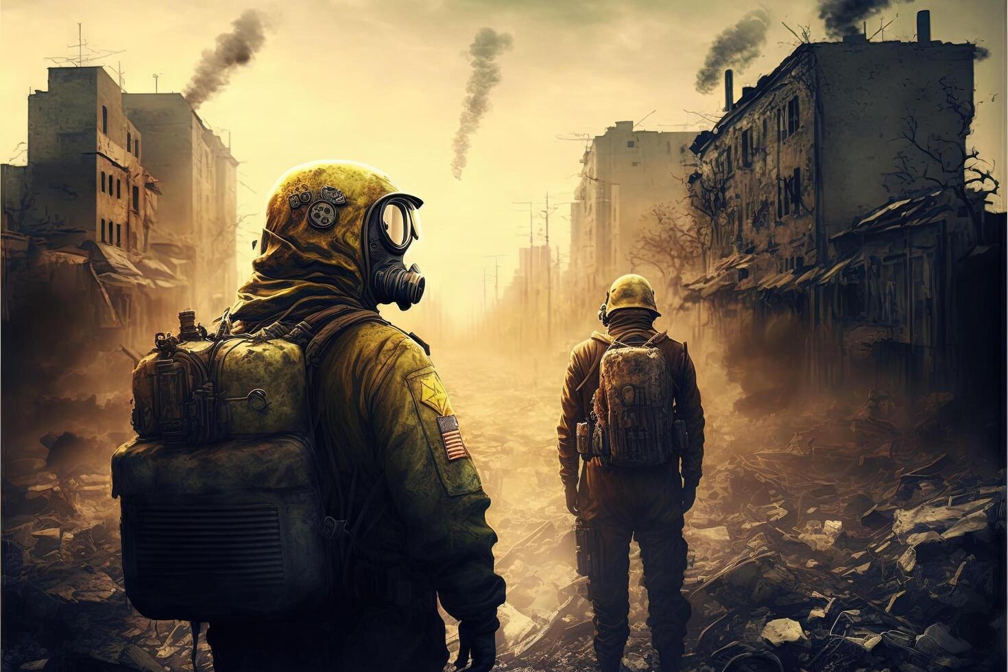 Soldier War in Ukraine explosions on backround illustration photo