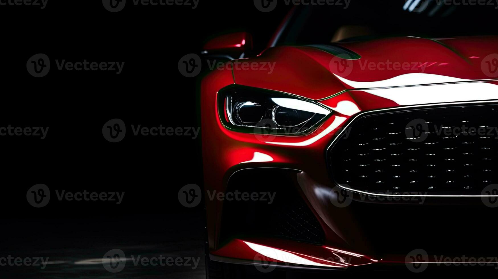 Close up red luxury car on black background with copy space photo