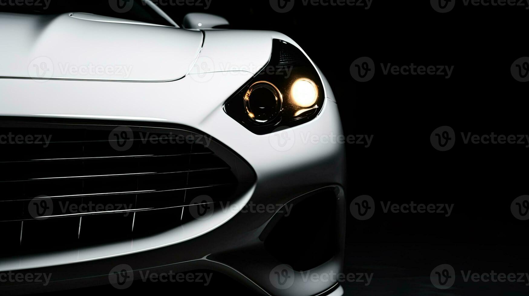 Close up white luxury car on black background with copy space photo