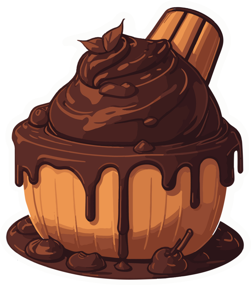Pudding with Melted Chocolate Cream Cartoon Sticker with png