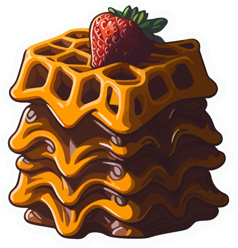 derretido waffle com morango desenho animado com ai generativo png