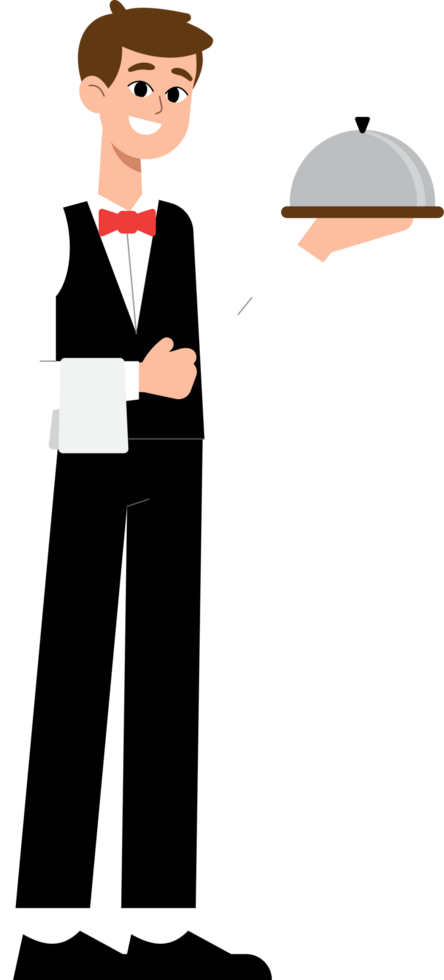 Waiter Man Cartoon style illustration. png