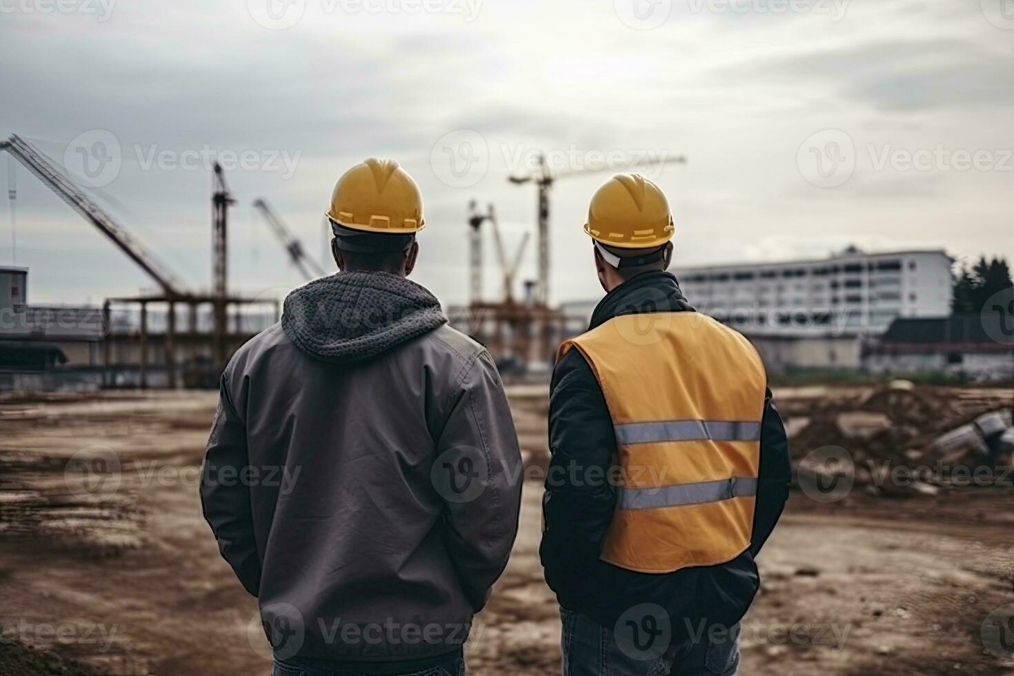 Engineer and Architect at the Construction Site. Engineering and Architecture Concept. photo