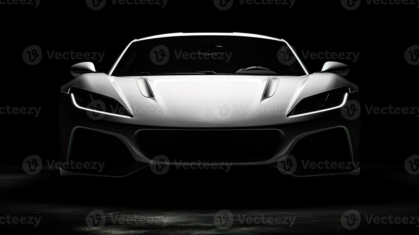 Close up white luxury car on black background with copy space photo