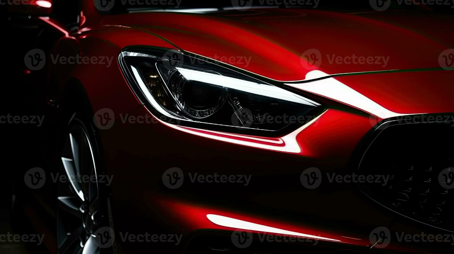 Close up red luxury car on black background with copy space photo