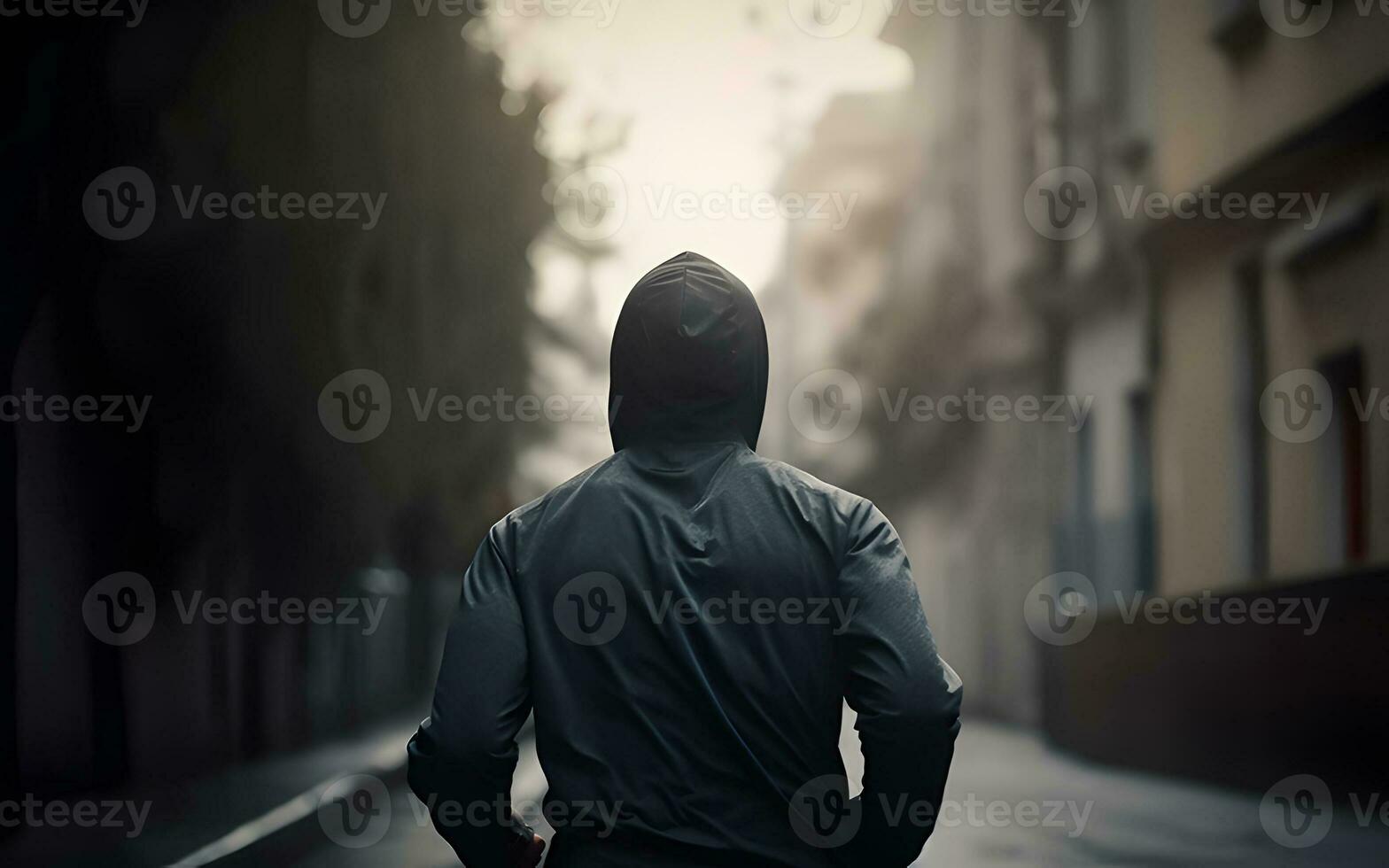 Back view of male runner jogging with copy space photo