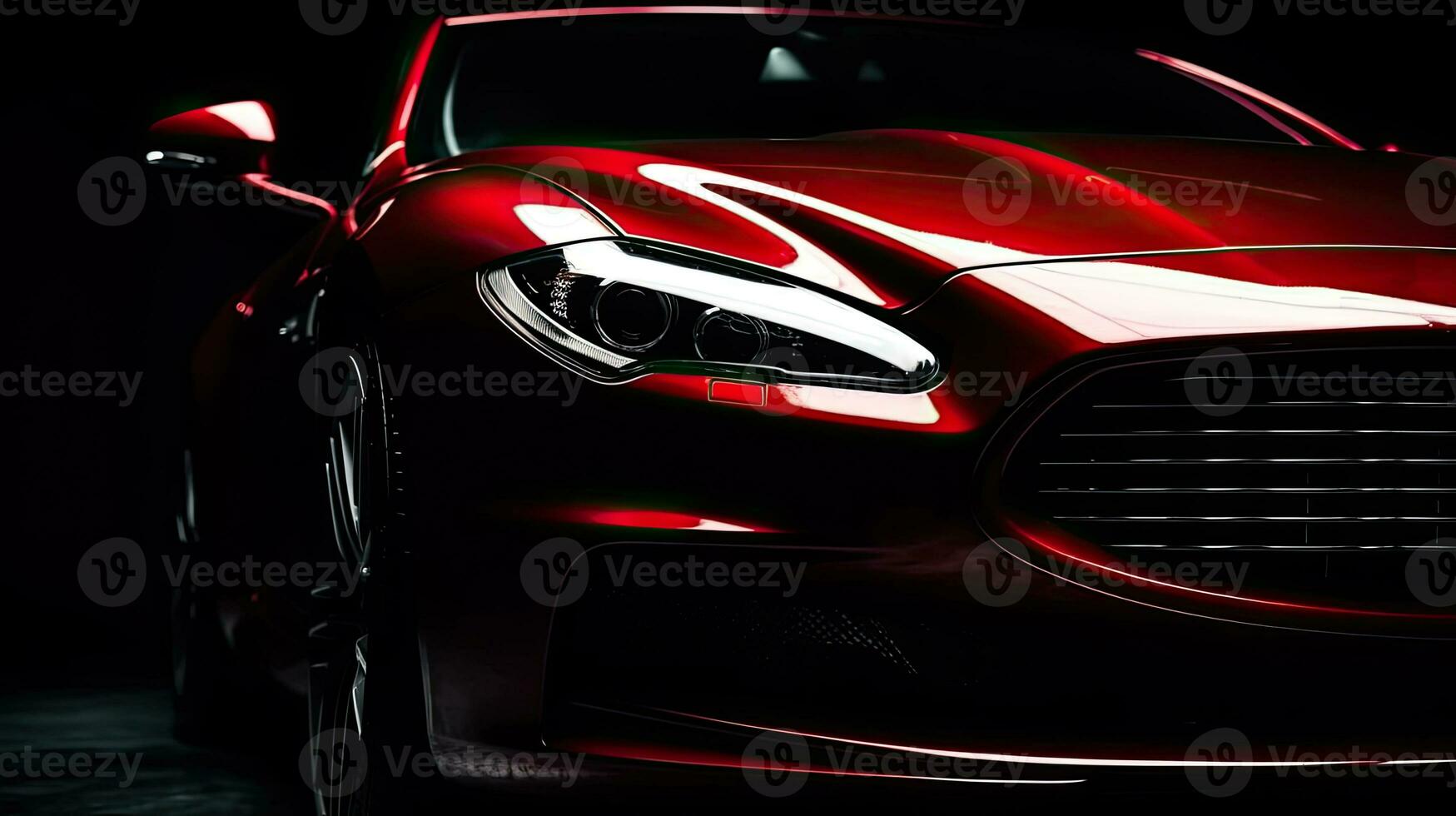 Close up red luxury car on black background with copy space photo