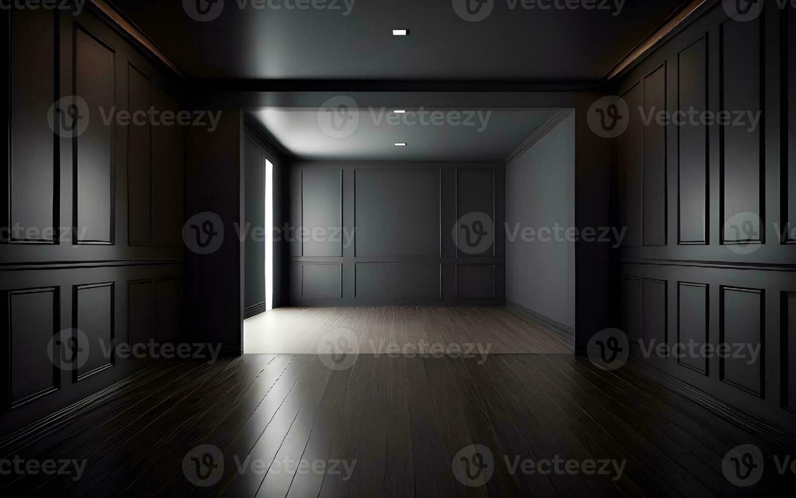 Empty black room interior with black walls and floor. 3d rendering photo