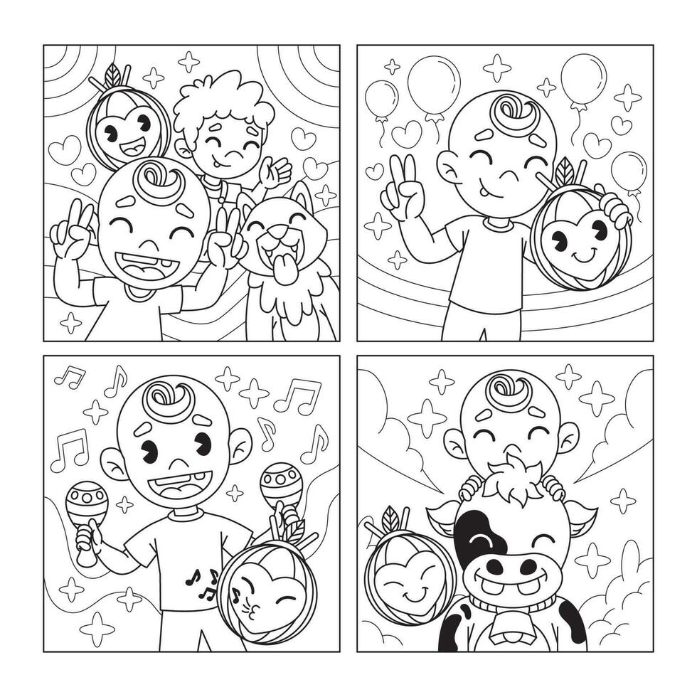 Cute Toddler and Friends Coloring Pages 23981598 Vector Art at Vecteezy