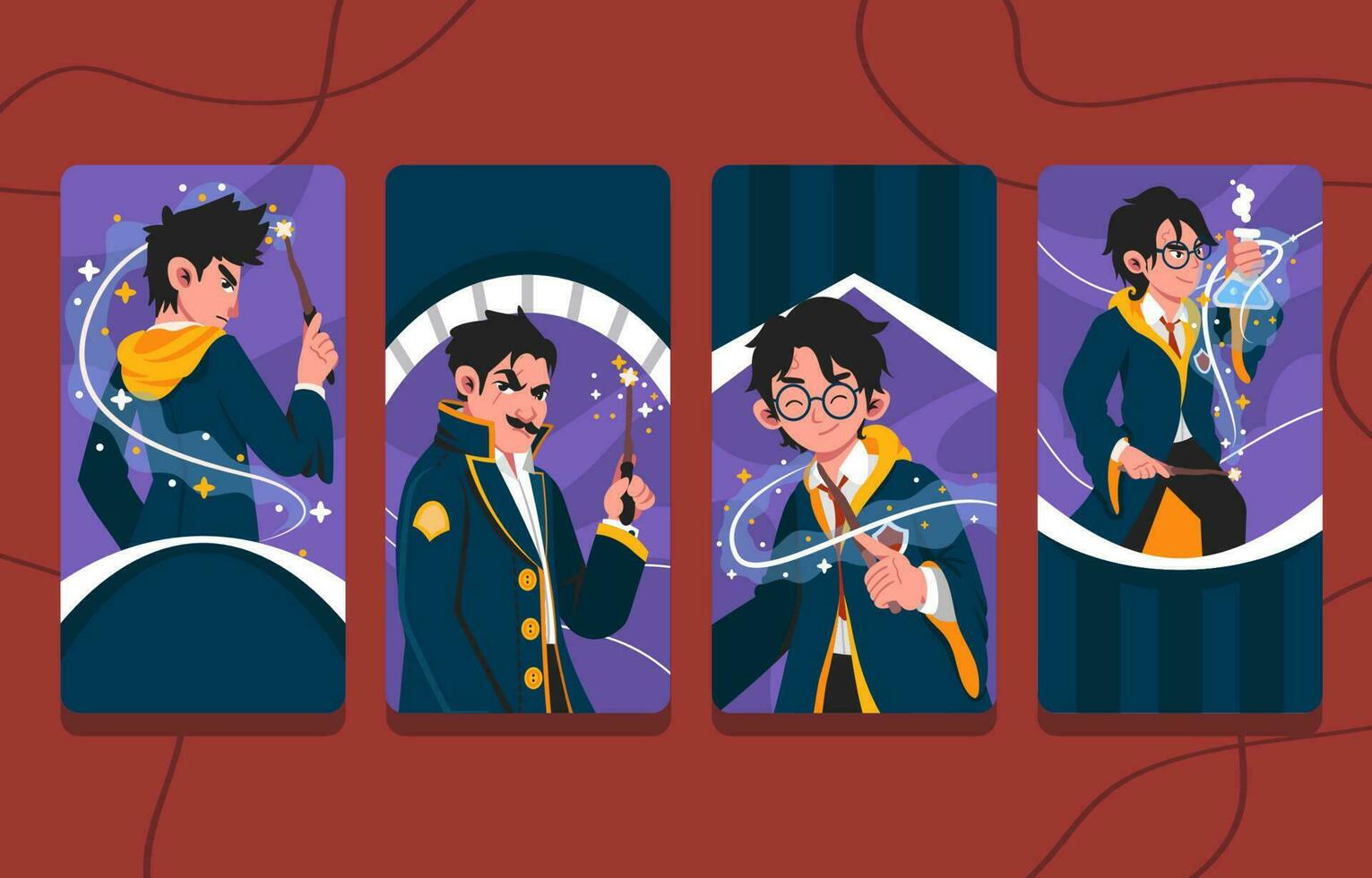 Magic School Students Social Media Set vector
