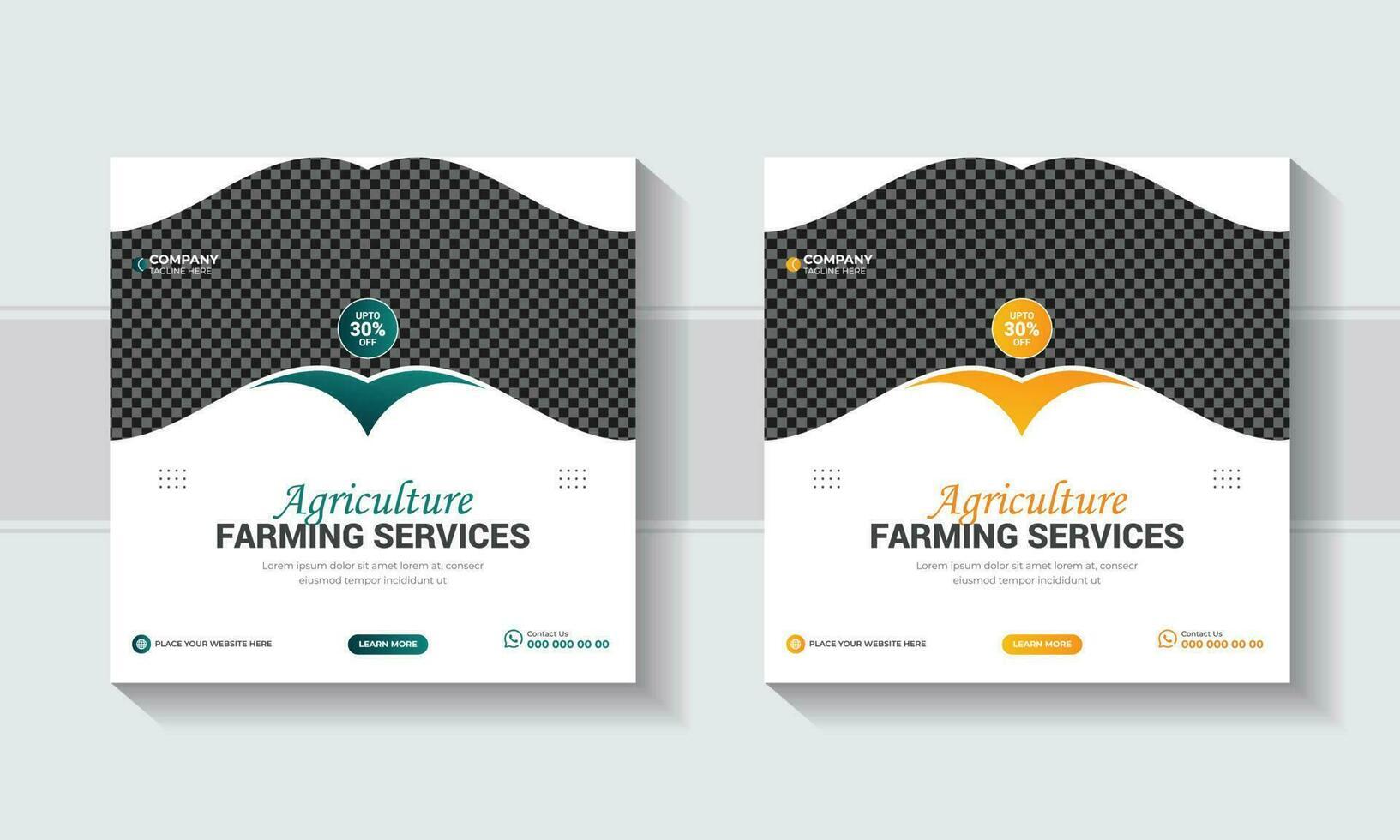 Agricultural farming service social media banner. Agro farm business flyer design and web banner template design. Lawn mower gardening,organic farm square flyer and web banner. vector