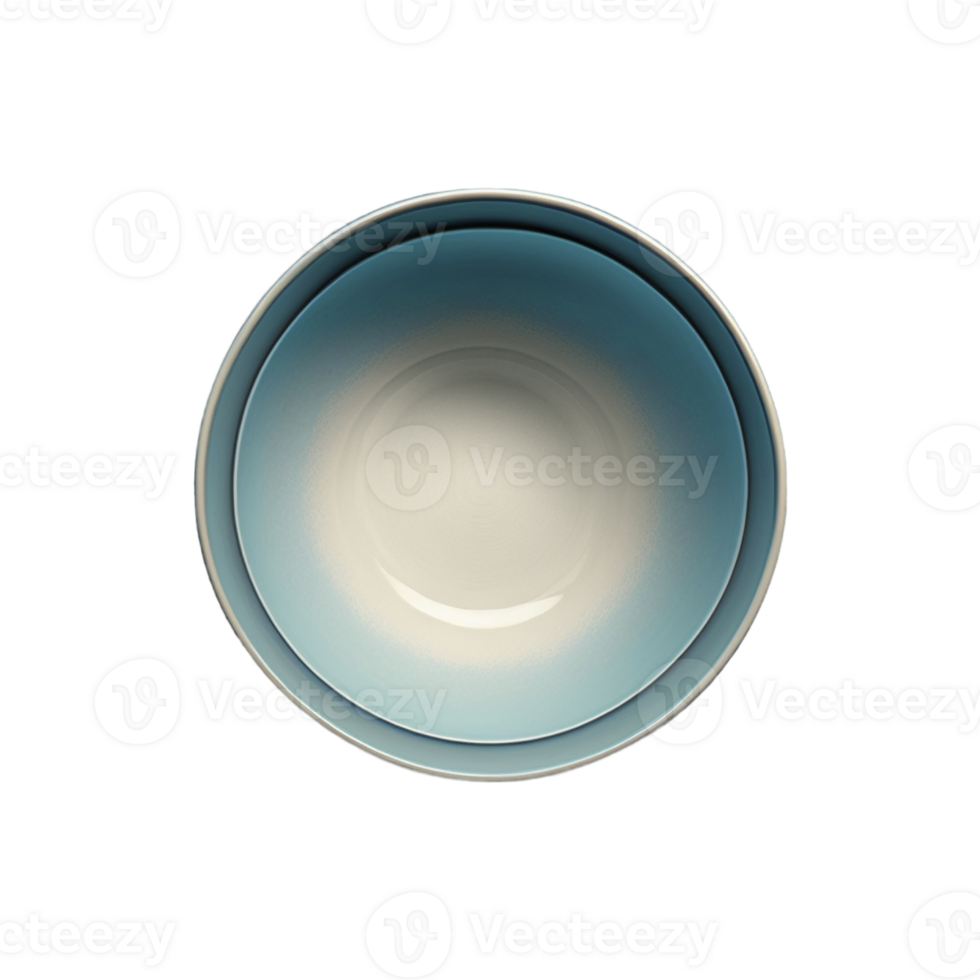 Flat lay top view at empty round bowl on transparent background, created with png