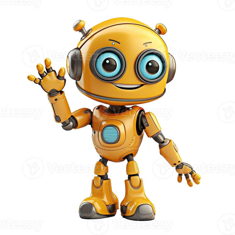Friendly cute cartoon robot, created with png