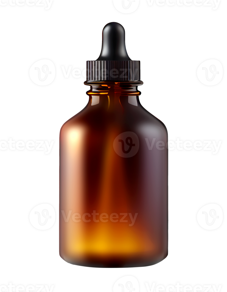Amber glass dropper bottle on transparent background, created with png