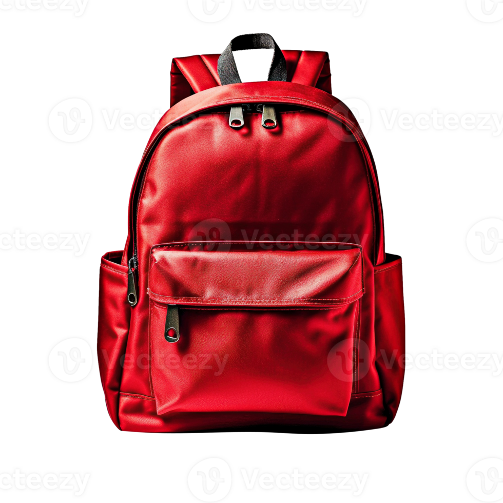 Red backpack isolated on transparent background, created with png