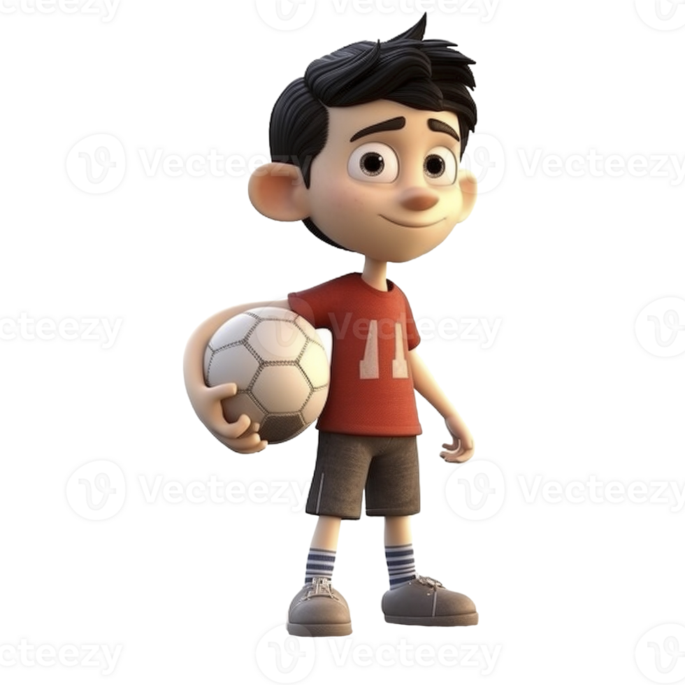 Cartoon style boy playing football isolated on transparent background, created with png