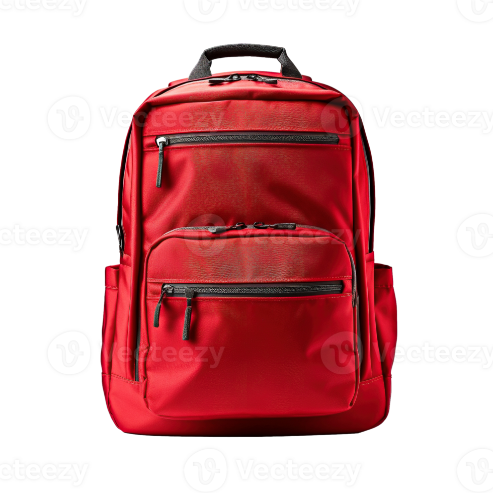 Red backpack isolated on transparent background, created with png