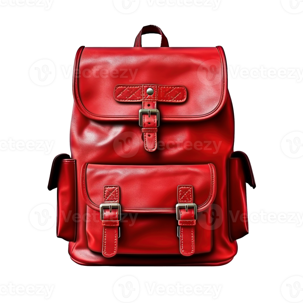 Red backpack isolated on transparent background, created with png