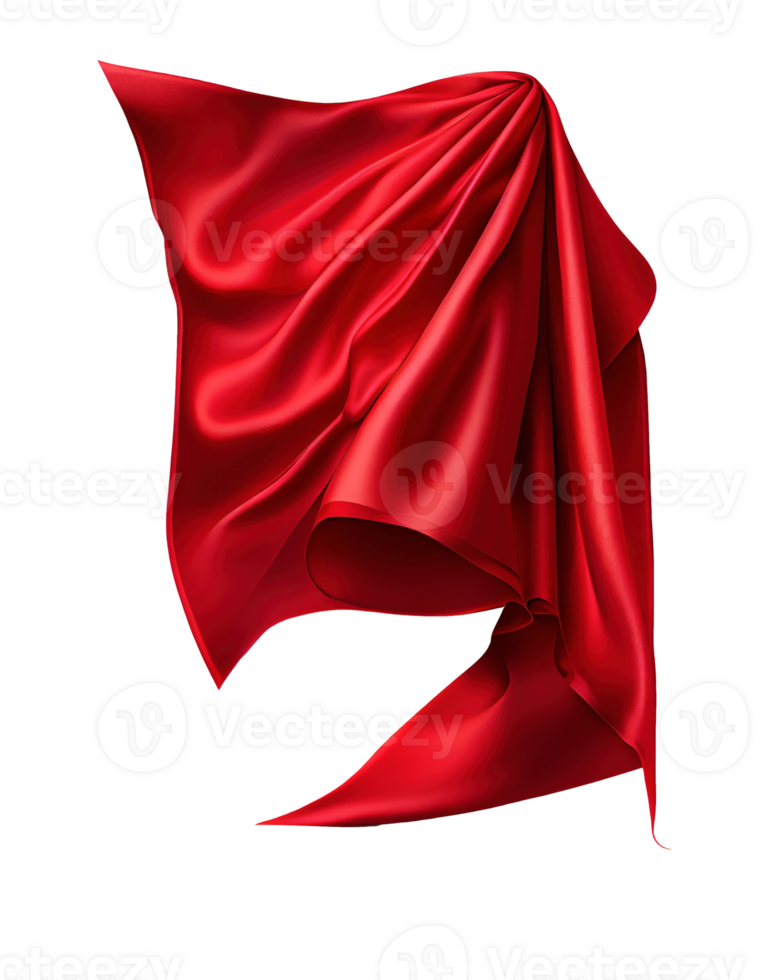 Red silk banner with folds on transparent background, created with png