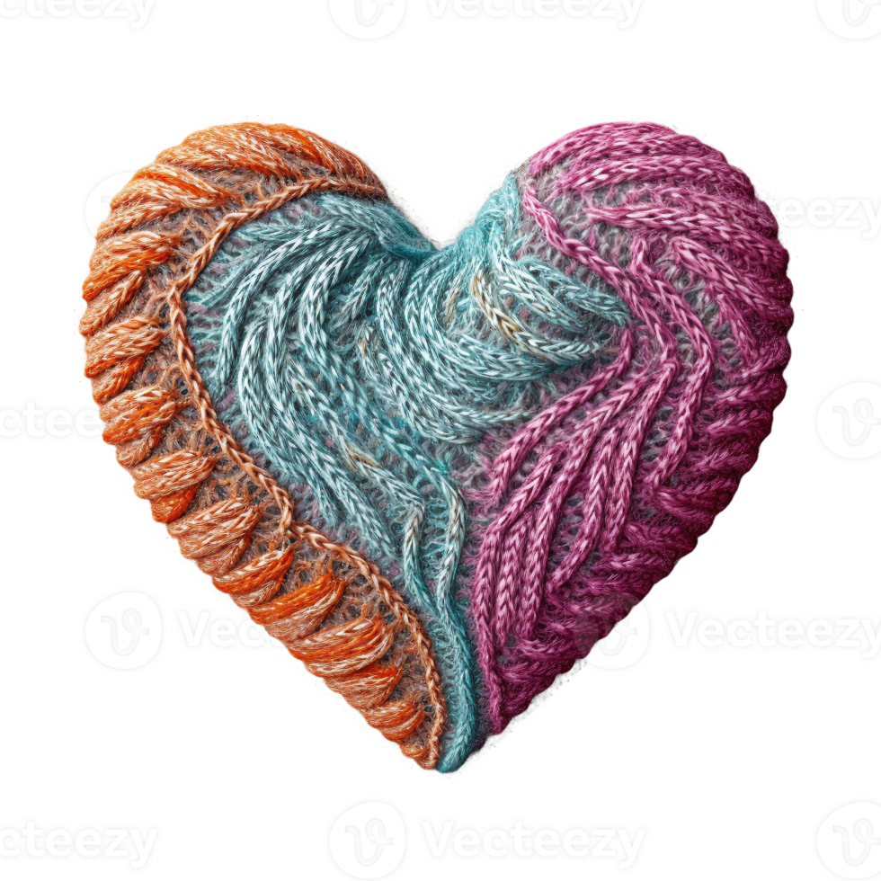 Knitting heart shape on transparent background, created with png
