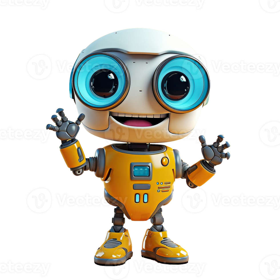 Friendly cute cartoon robot, created with png