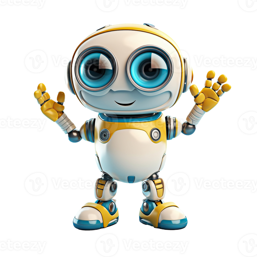 Friendly cute cartoon robot, created with png