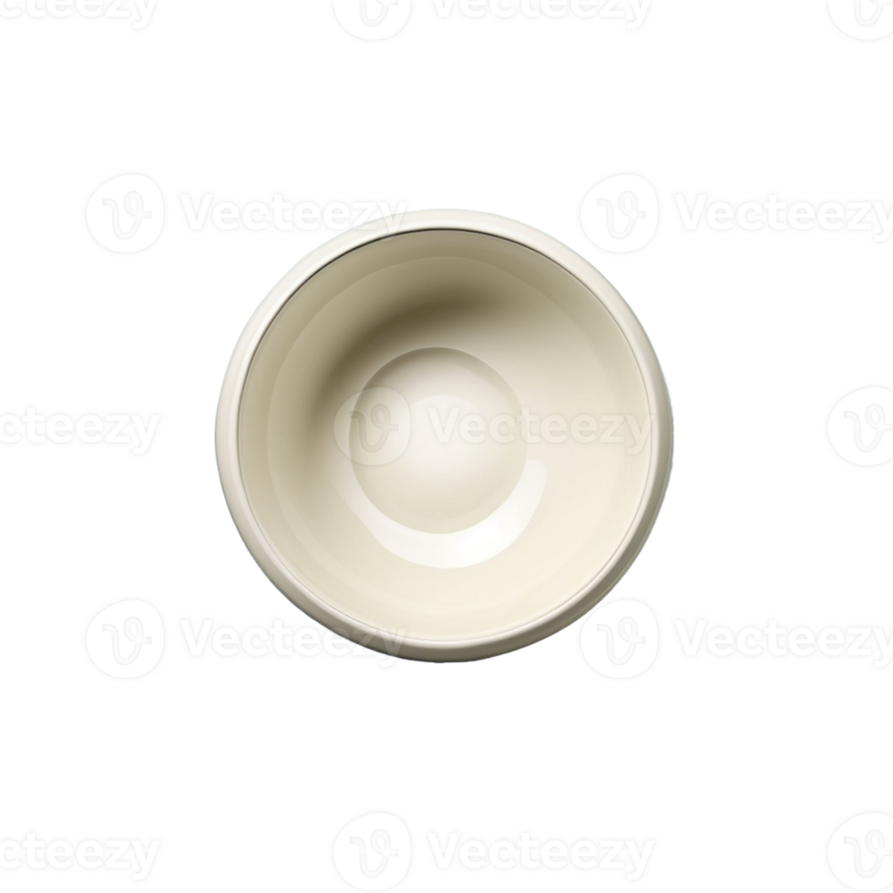 Flat lay top view at empty round bowl on transparent background, created with png