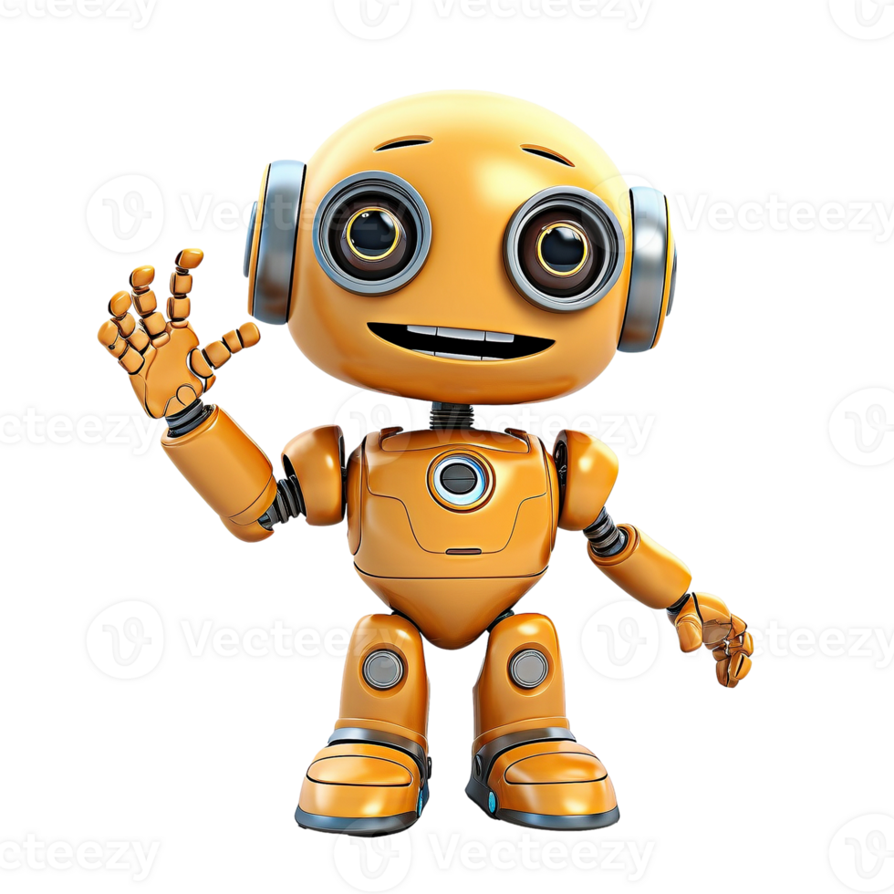Friendly cute cartoon robot, created with png