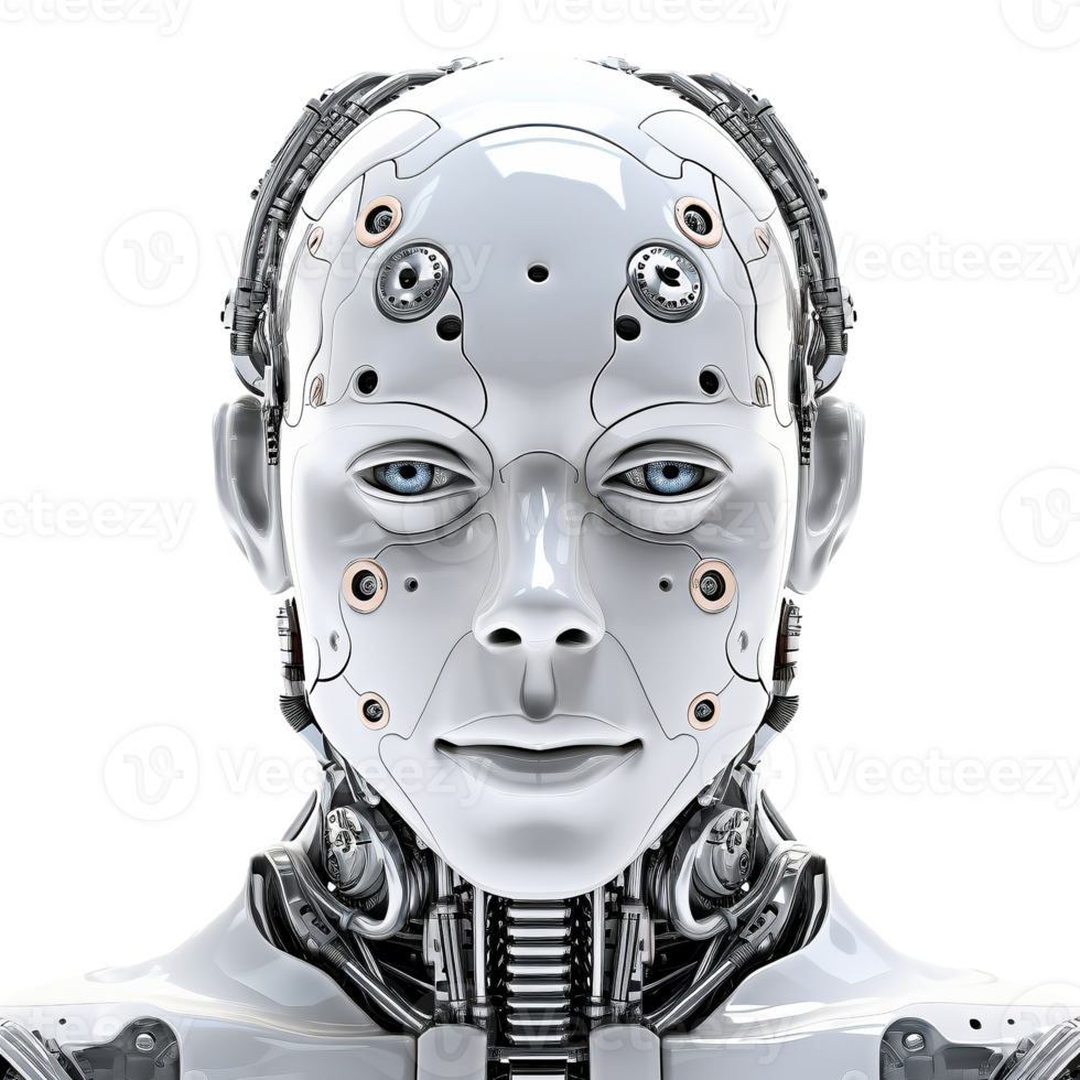 Robot head cyborg face on transparent background, created with png