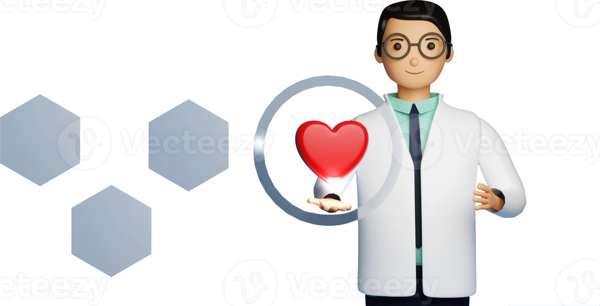 3D Rendering Of Male Doctor Protected Heart. png