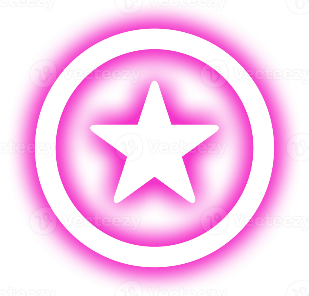 Neon star in a circle badge and in pink color png