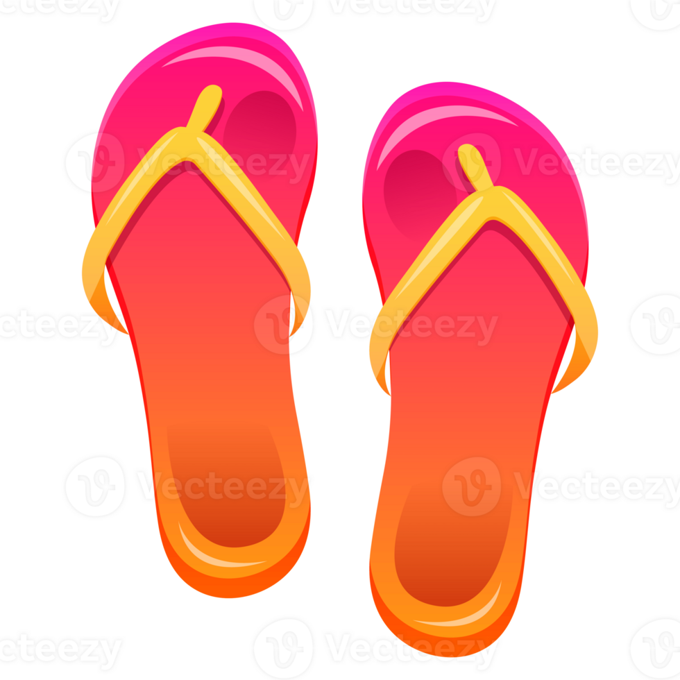 Pair of flip flop sandals. Isolated colorful summer flip flops swim wear. Cartoon illustration png