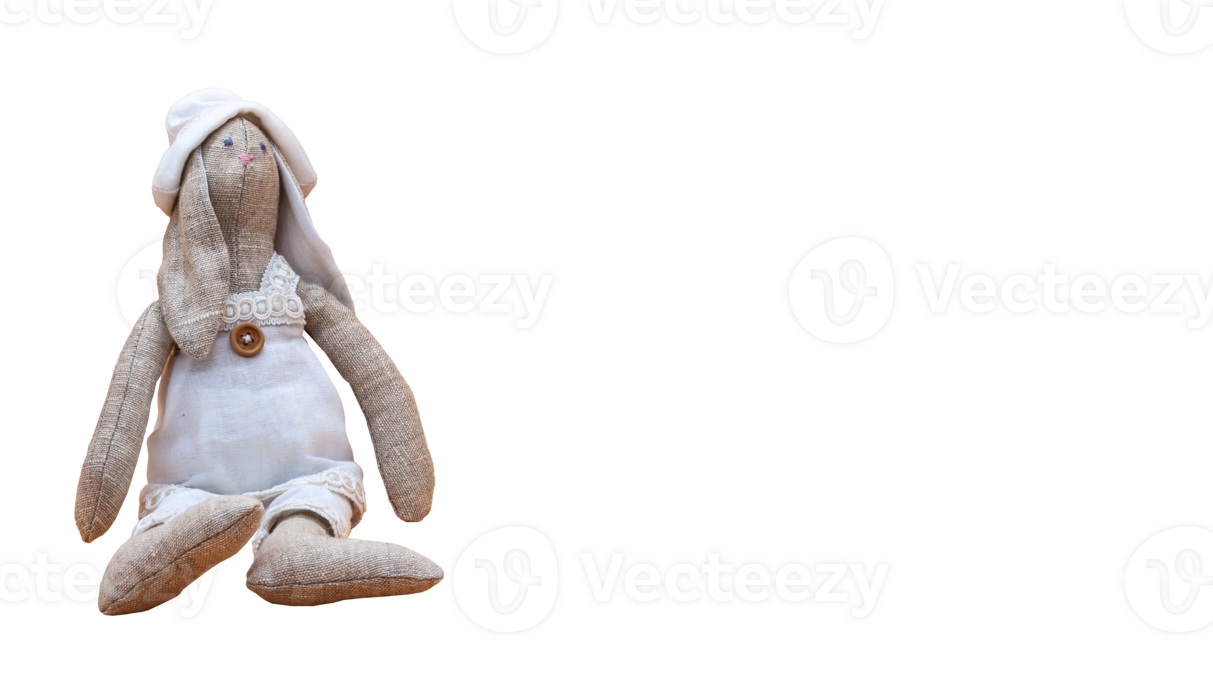 Tilda bunnies handmade in white clothes to decorate the house on a transparent background to decorate the apartment. PNG. Horizontal. Photo in high quality. png