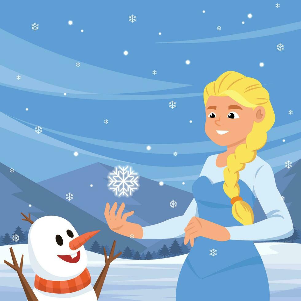 Girl And Snowman Background vector