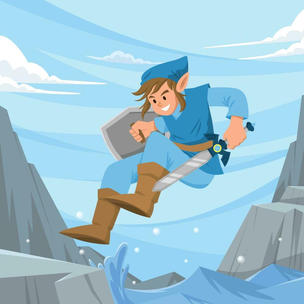 A Boy From Fantasy Land Jumping On The River vector