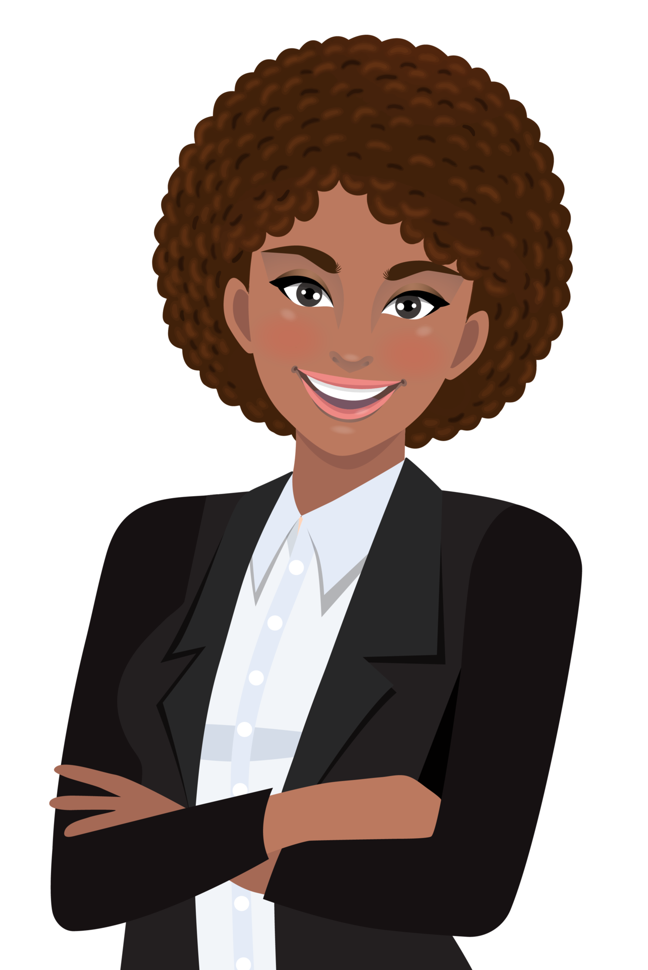 Black businesswoman or American African female character crossed arms ...