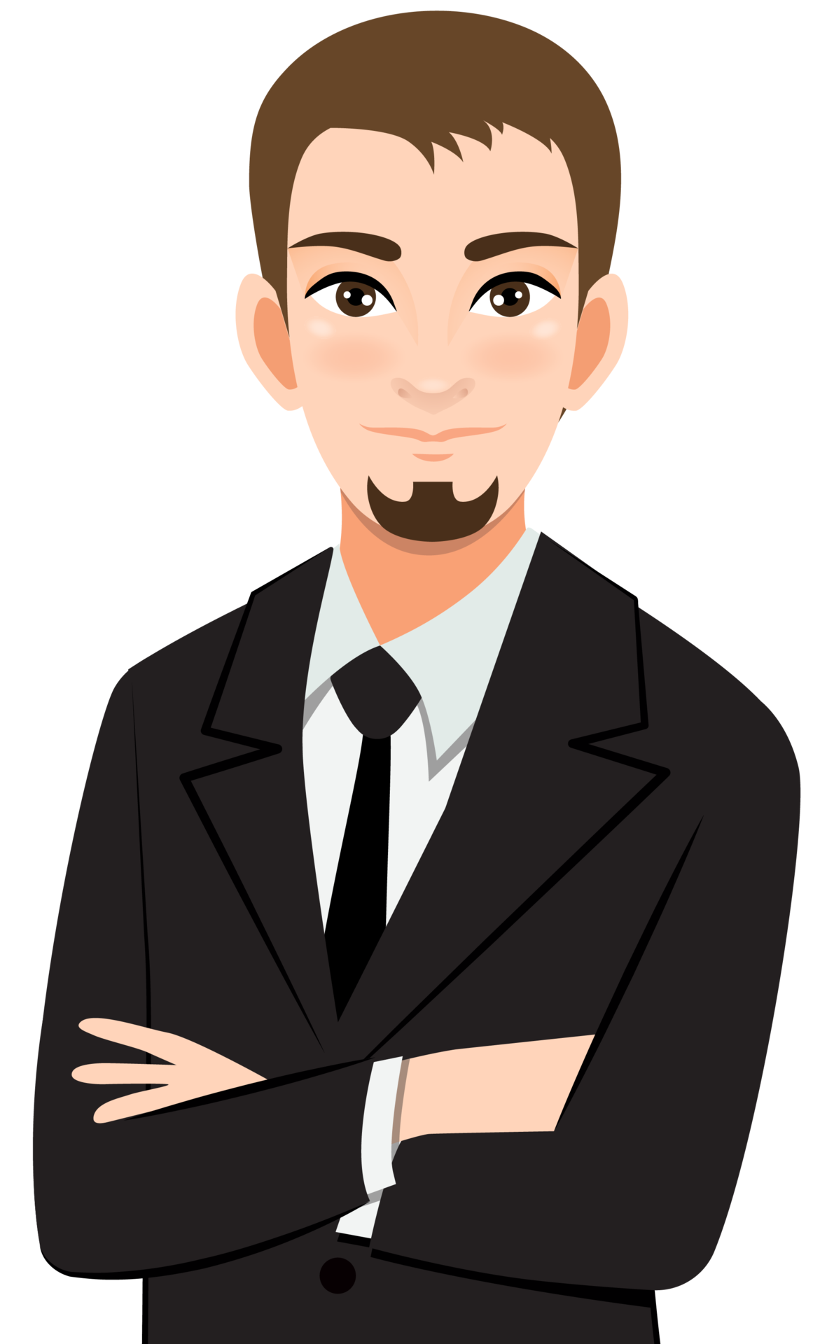 Businessman or male character crossed arms pose in black suit half body